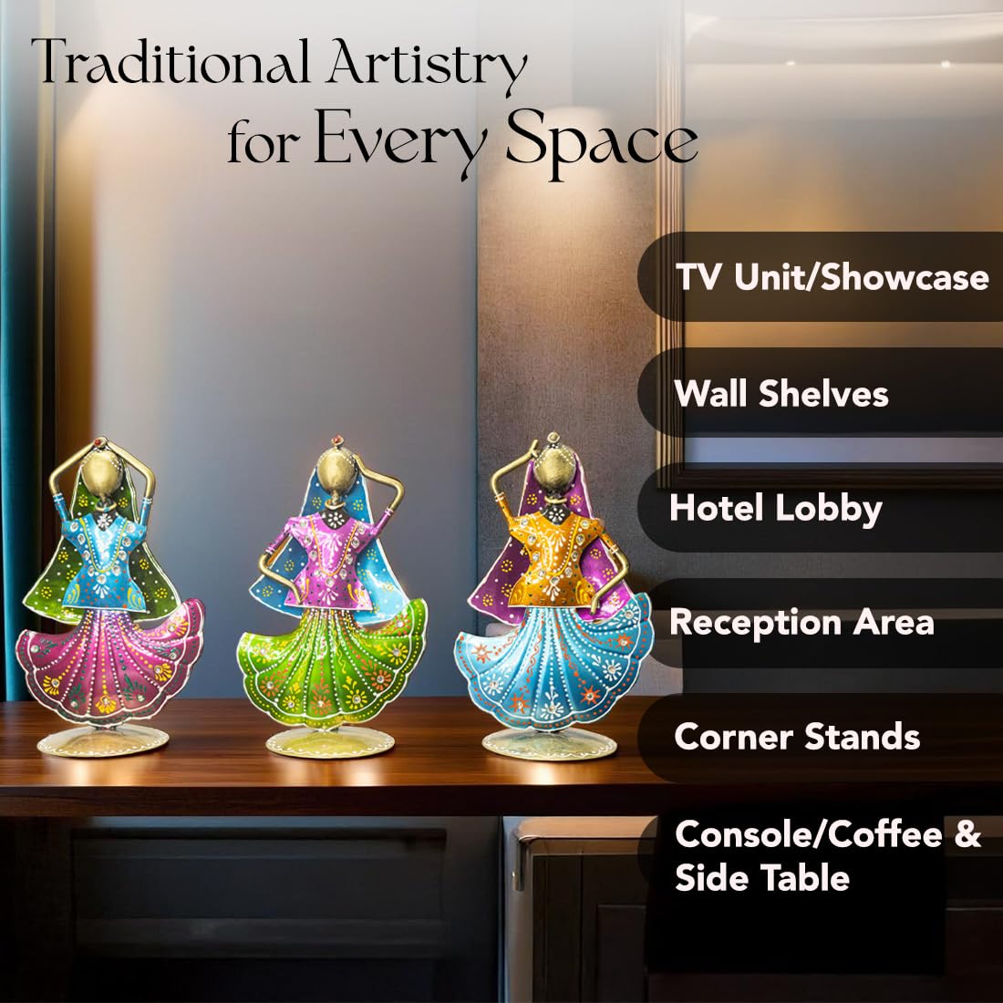 Handcrafted Rajasthani Iron Dancing Lady Figurines – Traditional Art in Vibrant Hues