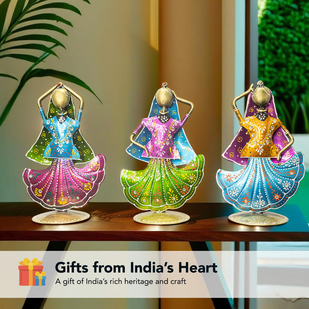 Handcrafted Rajasthani Iron Dancing Lady Figurines – Traditional Art in Vibrant Hues
