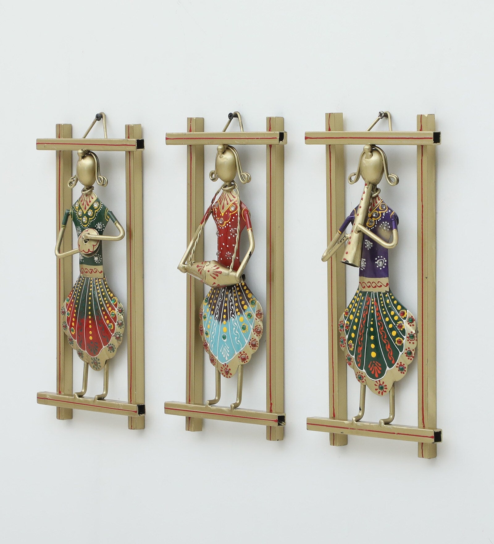 Handcrafted Rajasthani Musician Wall Hanging Set – Iron Frame Art for Home Decor (Set of 3)