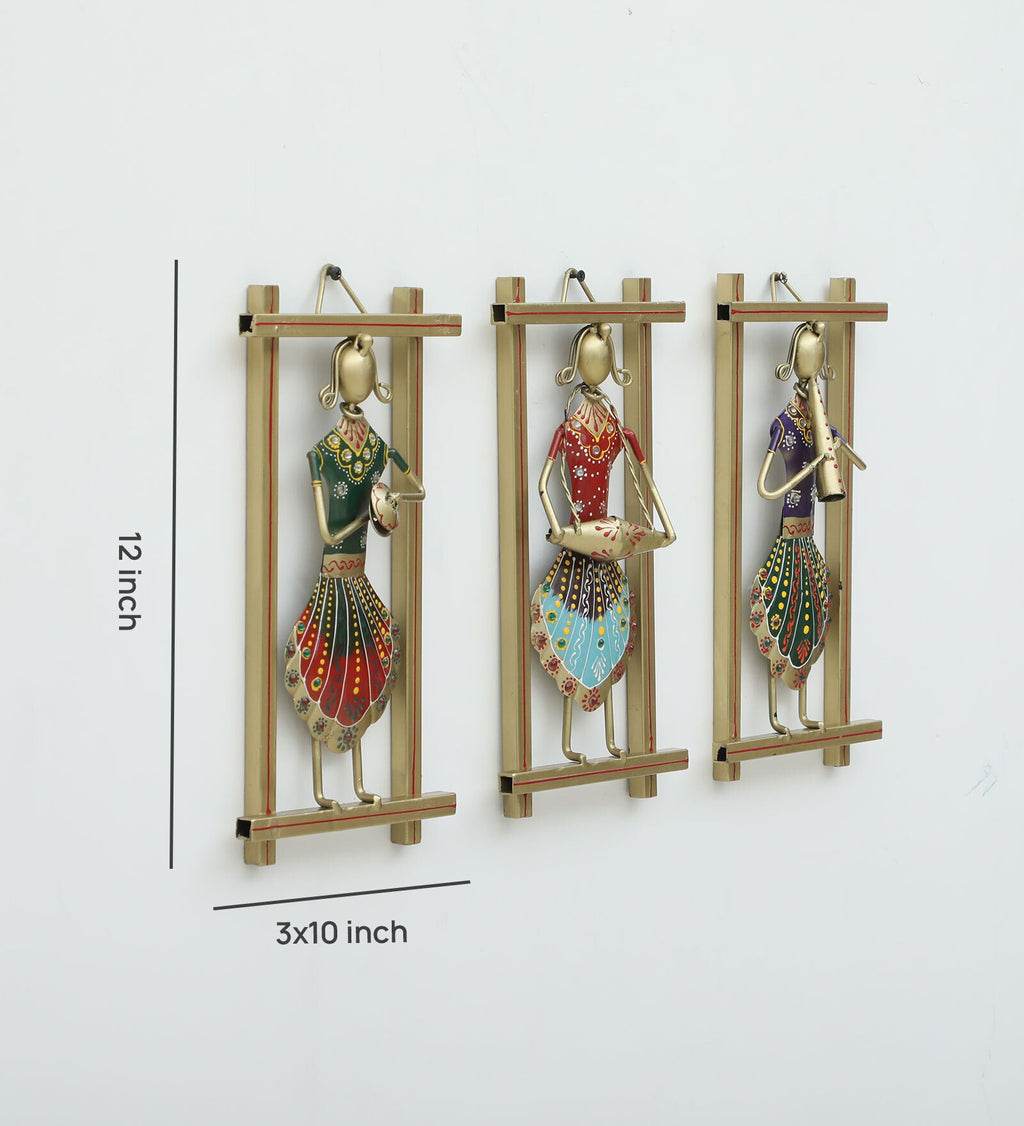 Handcrafted Rajasthani Musician Wall Hanging Set – Iron Frame Art for Home Decor (Set of 3)