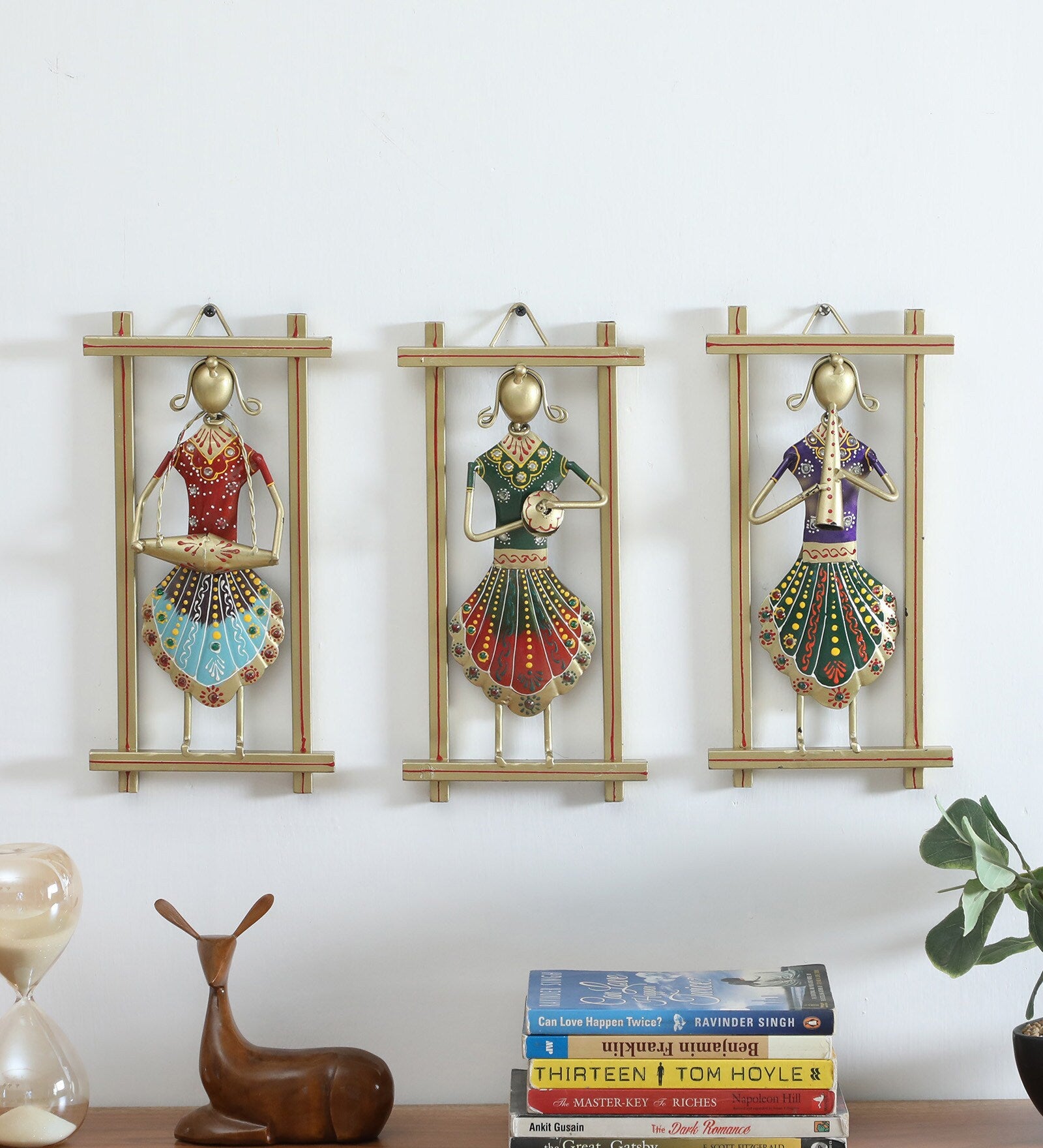 Handcrafted Rajasthani Musician Wall Hanging Set – Iron Frame Art for Home Decor (Set of 3)
