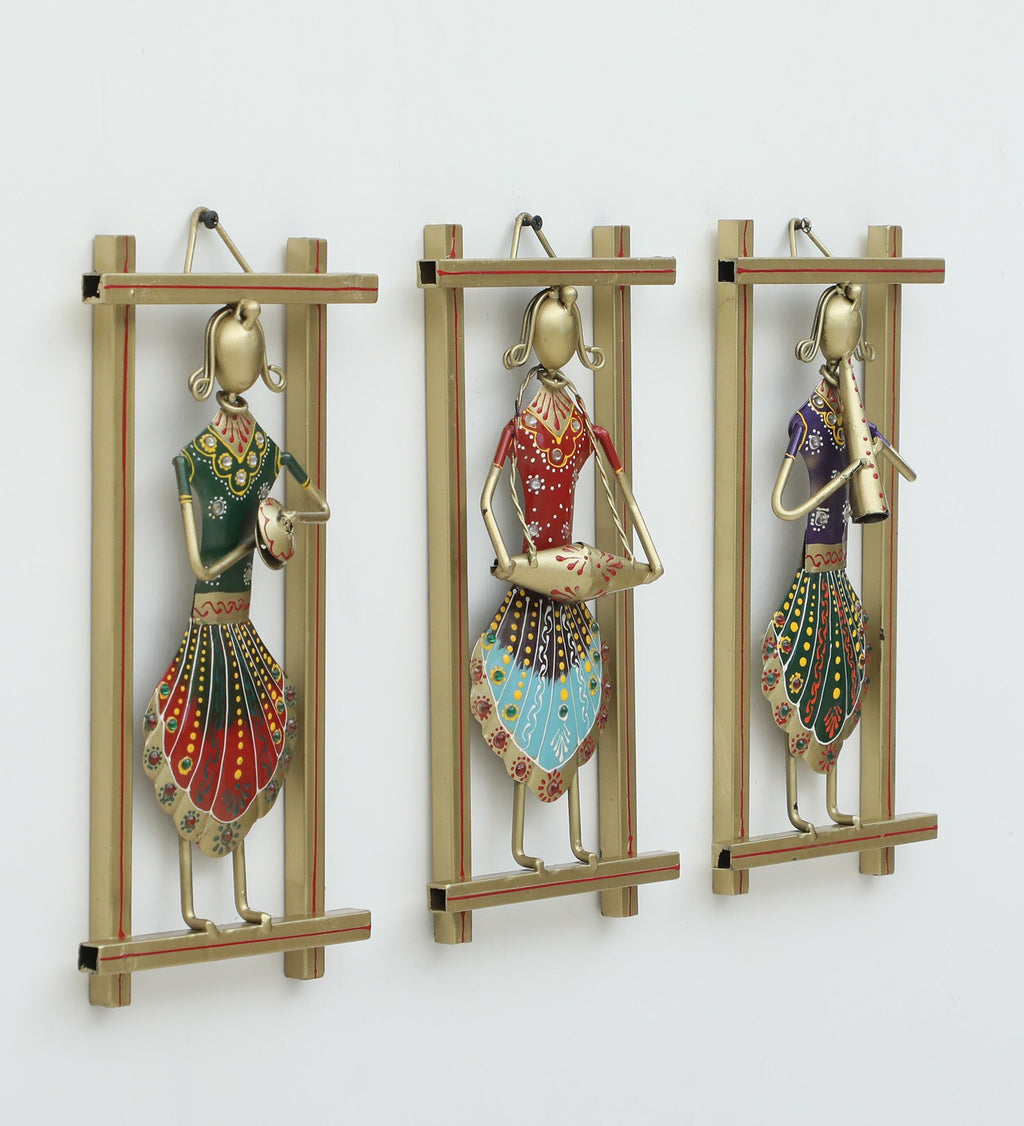 Handcrafted Rajasthani Musician Wall Hanging Set – Iron Frame Art for Home Decor (Set of 3)