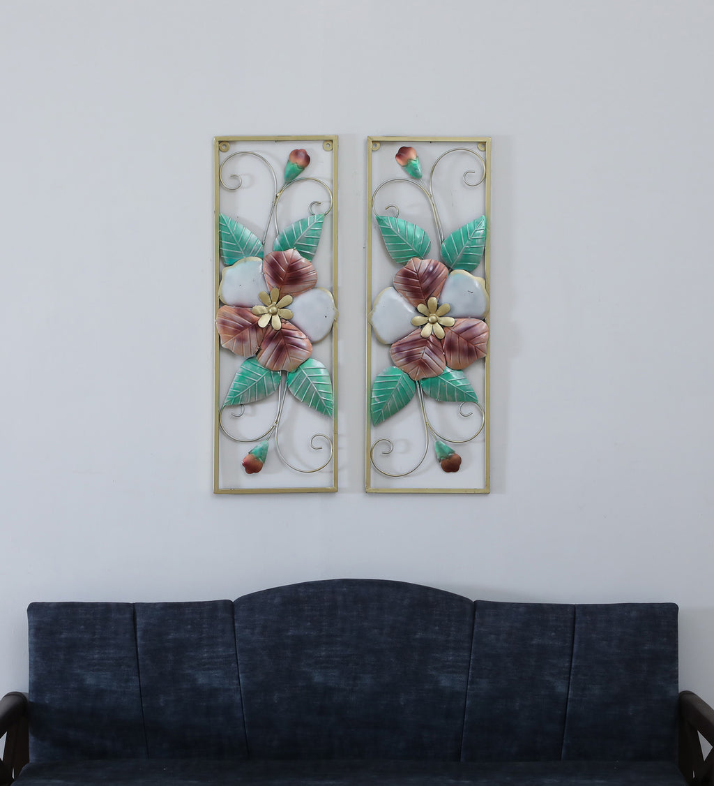 Elegant Floral Metal Wall Art Panels (Set of 2)