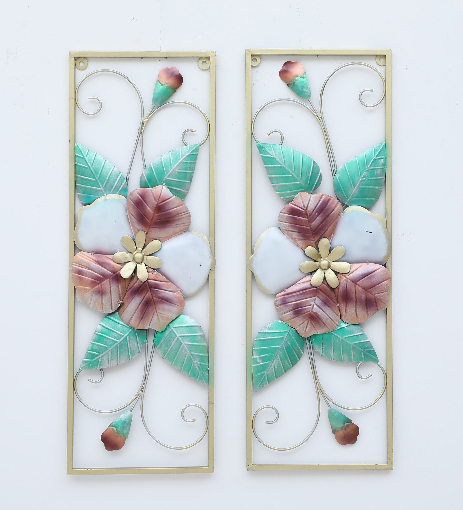 Elegant Floral Metal Wall Art Panels (Set of 2)