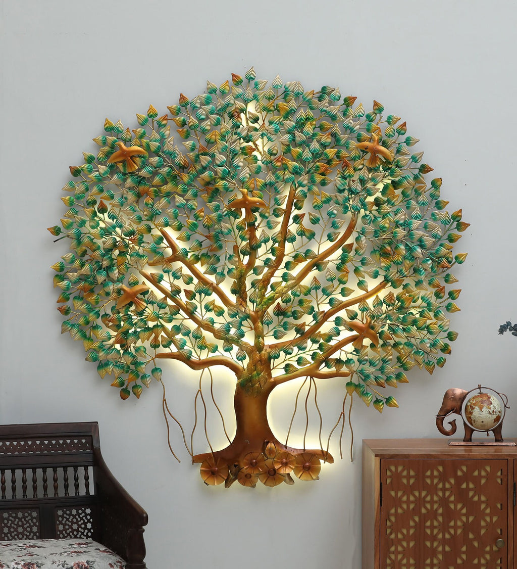Handcrafted Metal Tree of Life Wall Art with LED Light (26x58 Inch)