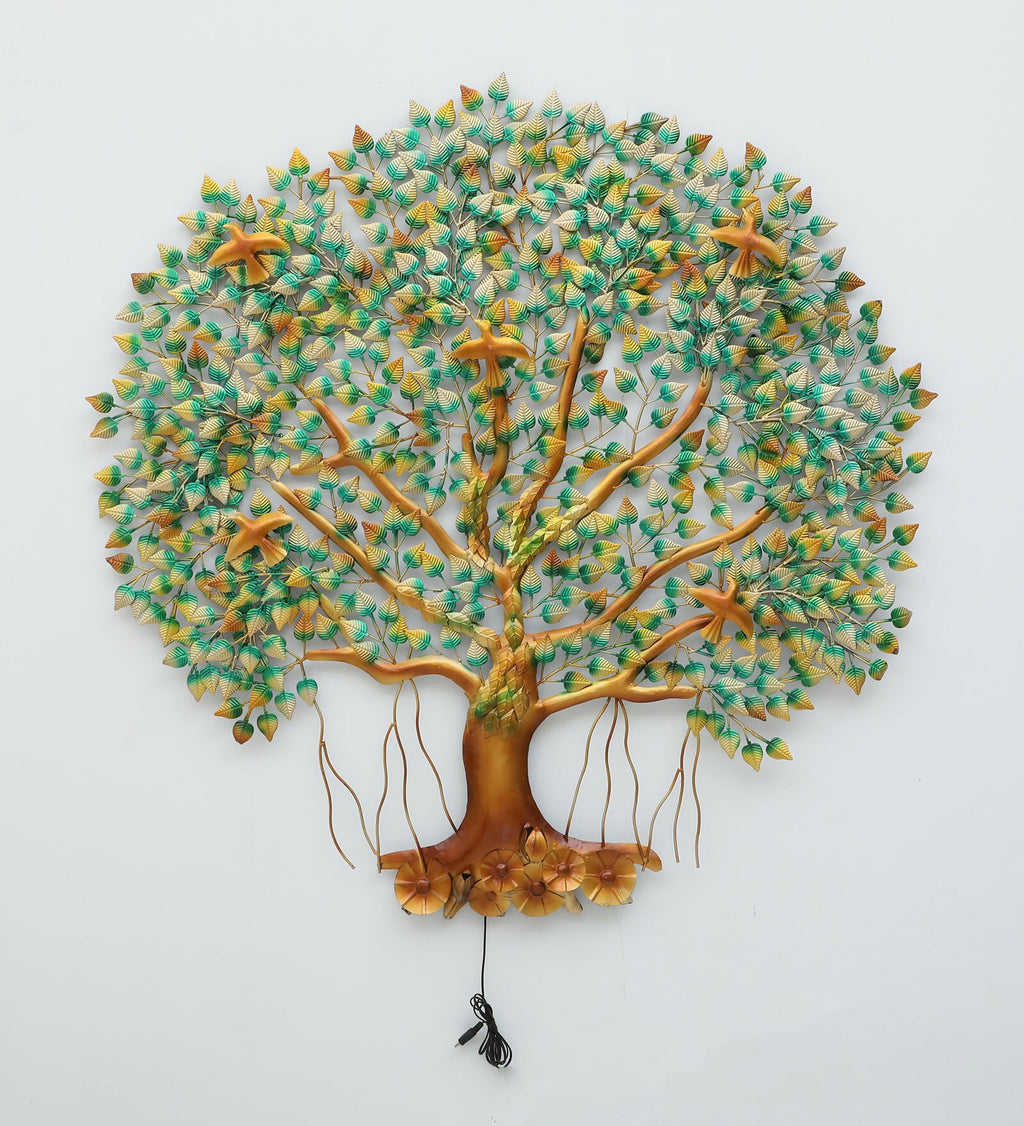 Handcrafted Metal Tree of Life Wall Art with LED Light (26x58 Inch)