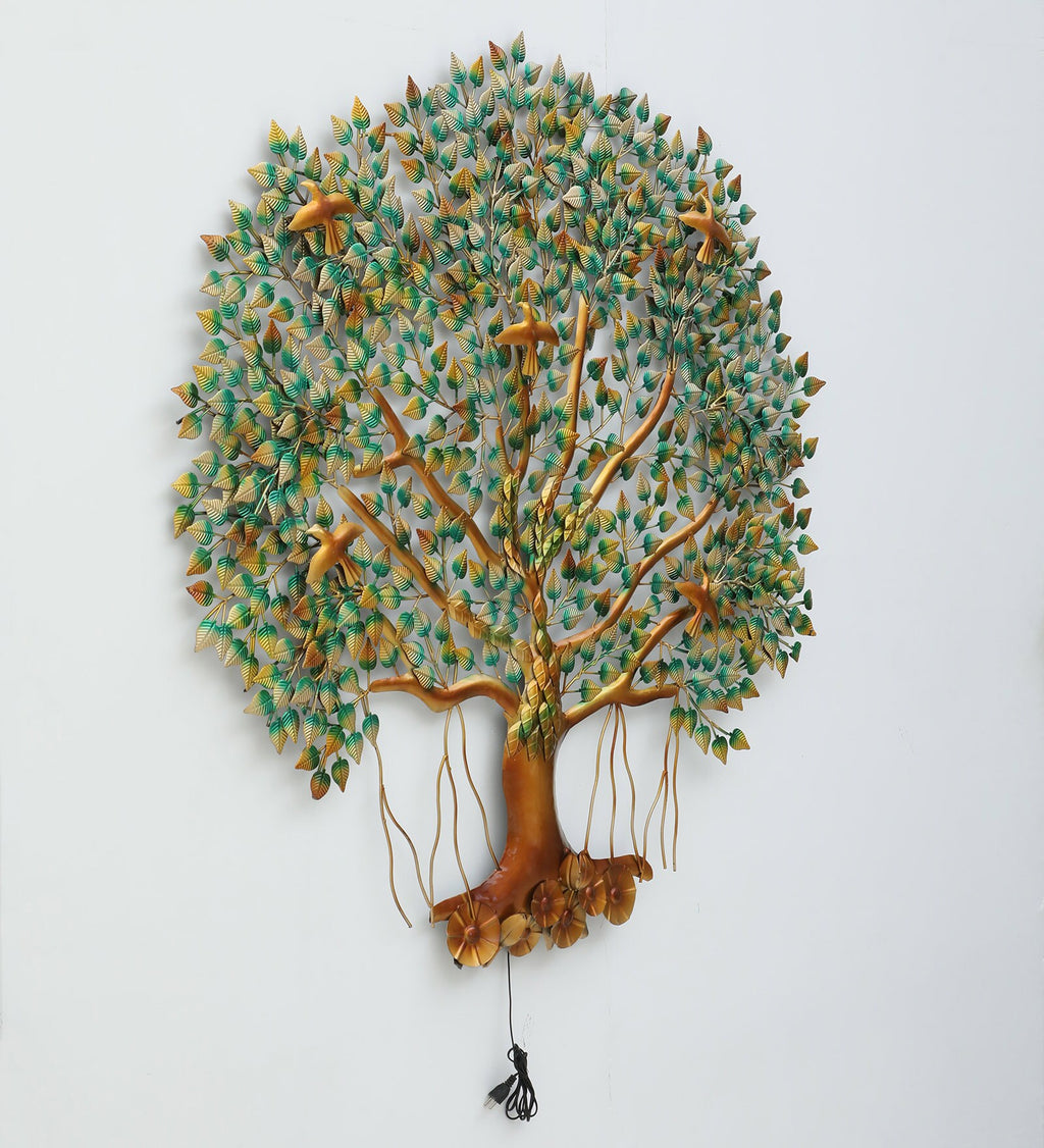 Handcrafted Metal Tree of Life Wall Art with LED Light (26x58 Inch)