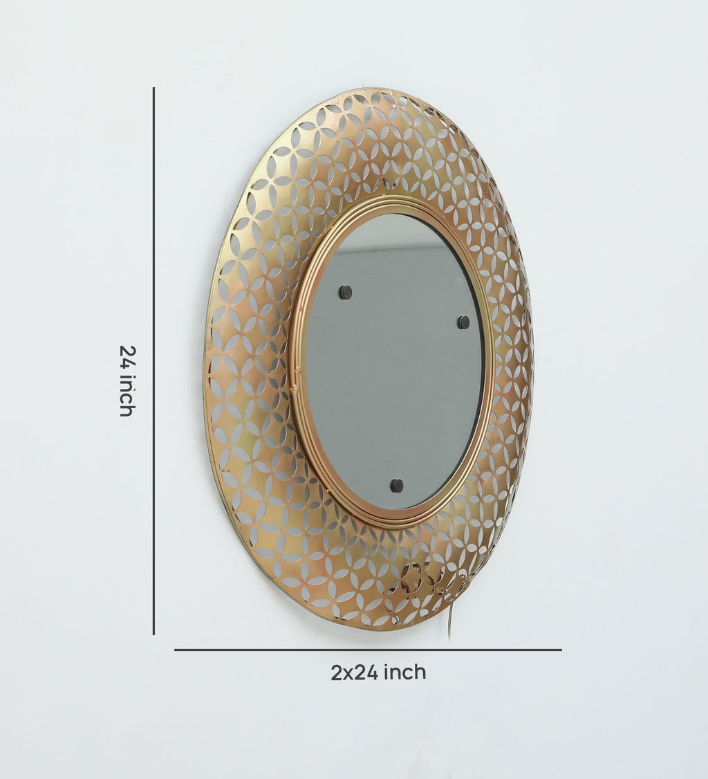 Golden Round LED Mirror Wall Decor (24x24 Inch)