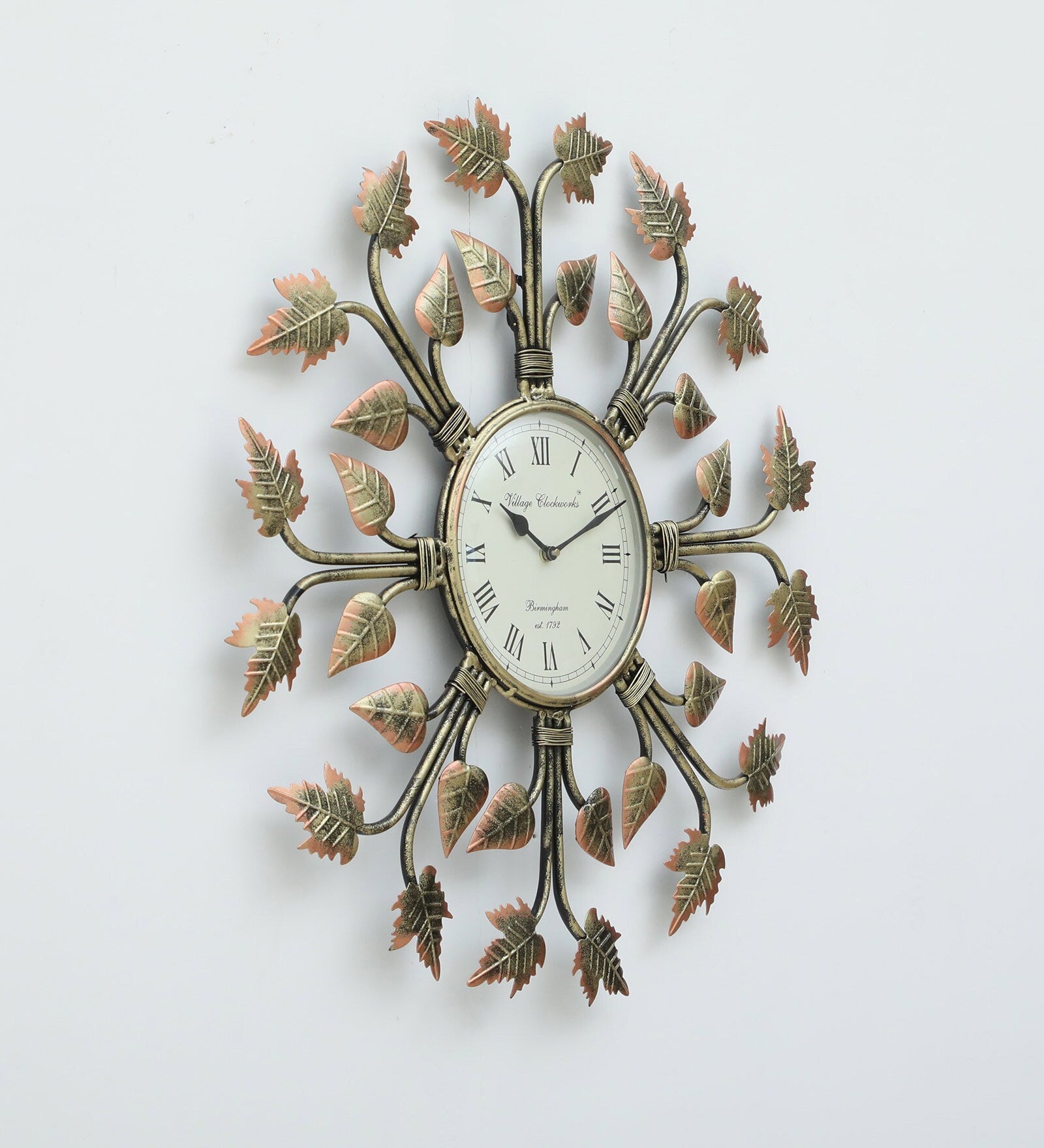 Elegant Leaf-Themed Metal Wall Clock