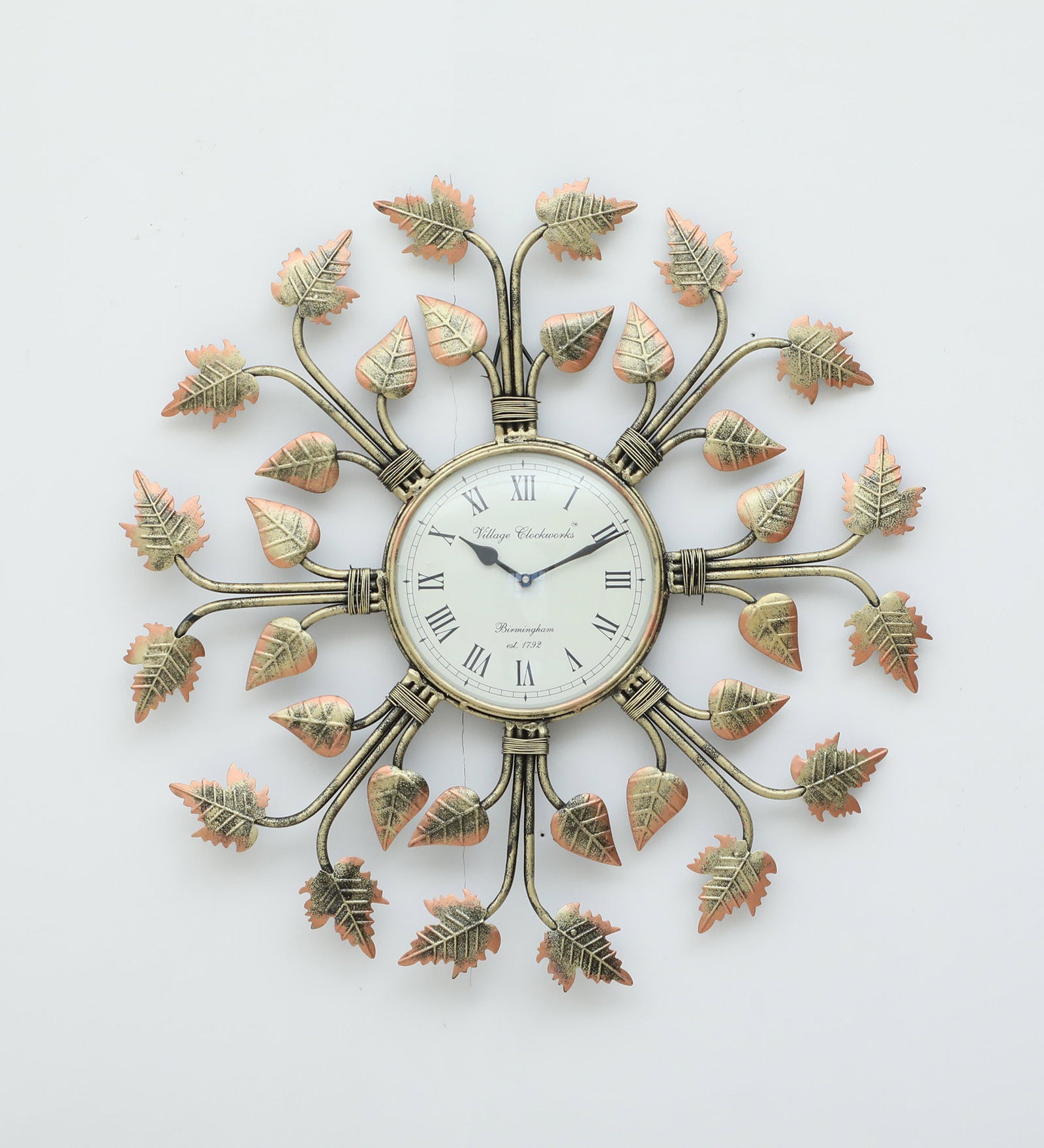 Elegant Leaf-Themed Metal Wall Clock