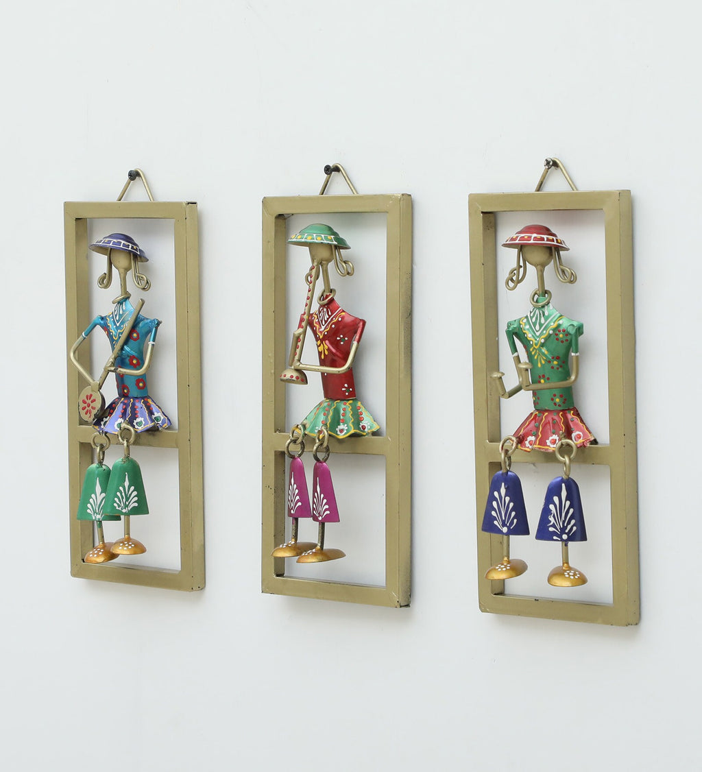 Handcrafted Rajasthani Musician Wall Hanging Set – 3 Frame Decor Art (Iron Craft, 11x5 Inch Each)