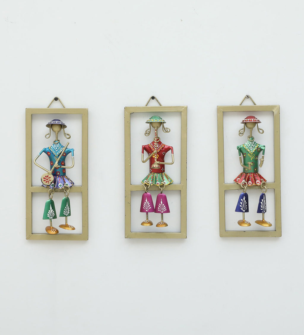 Handcrafted Rajasthani Musician Wall Hanging Set – 3 Frame Decor Art (Iron Craft, 11x5 Inch Each)