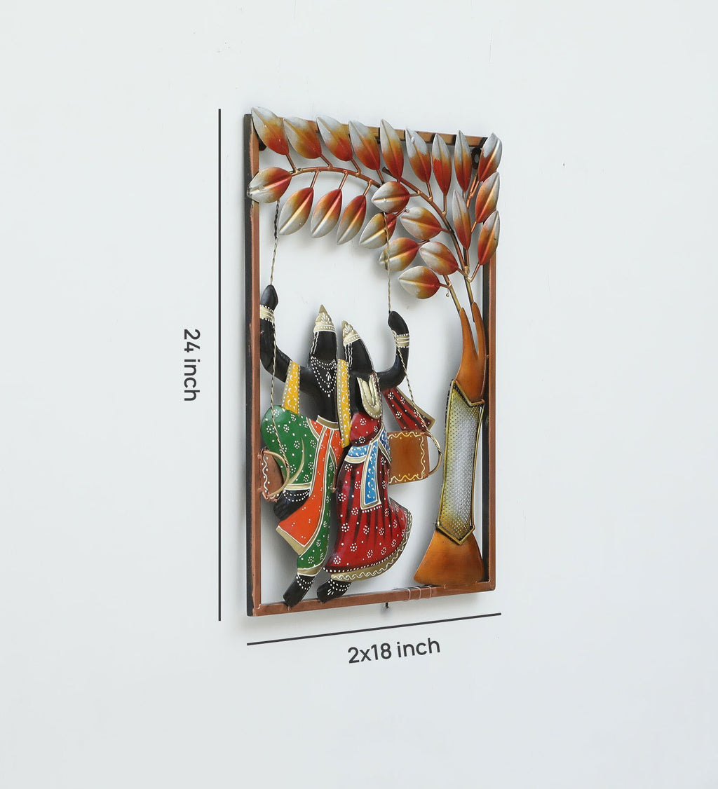 Vibrant Metal Wall Art of Couple on Swing Under Tree julla (24x18 Inch)