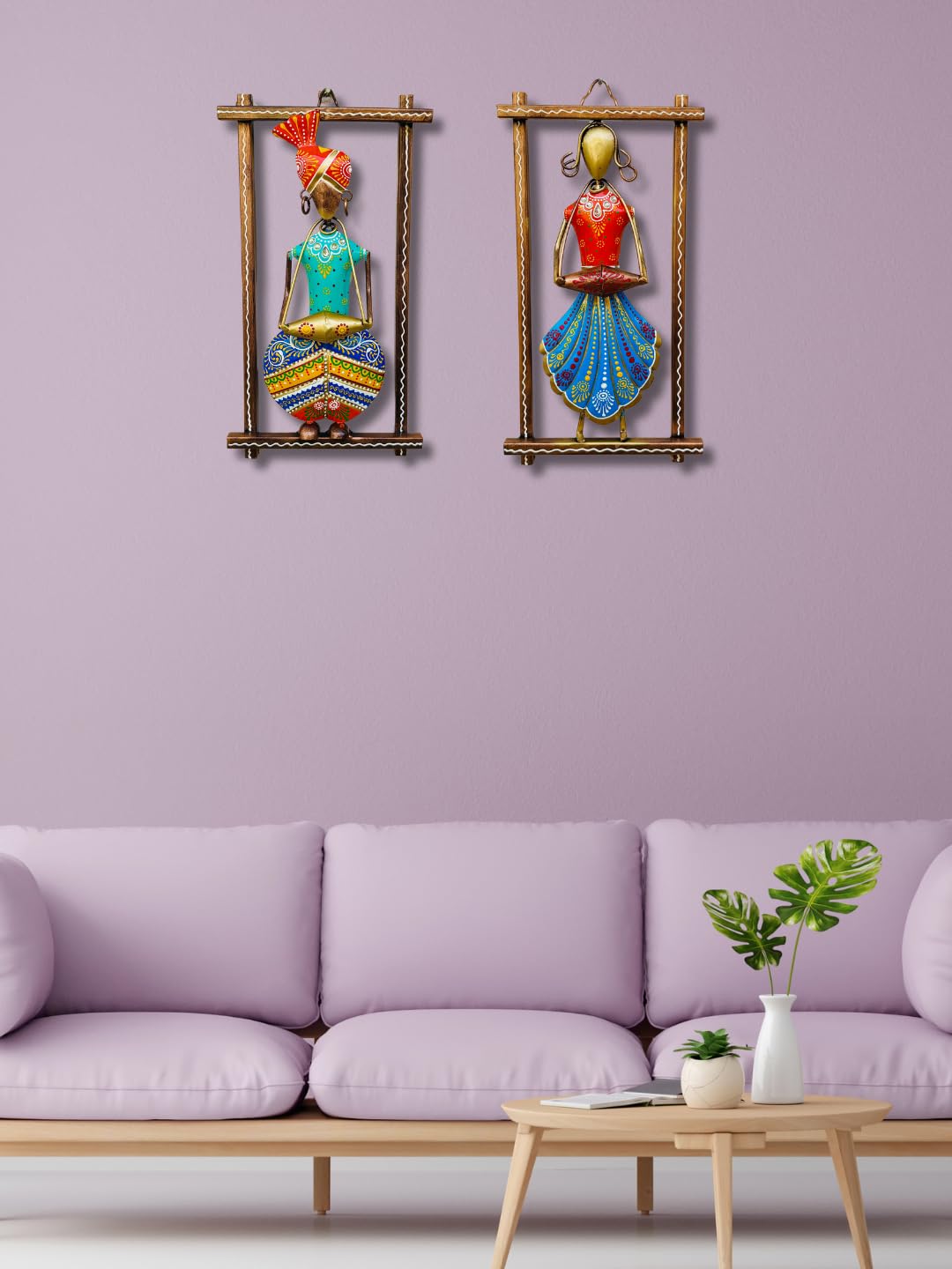 Handcrafted Rajasthani Couple Wall Art – Traditional Iron Frame Décor