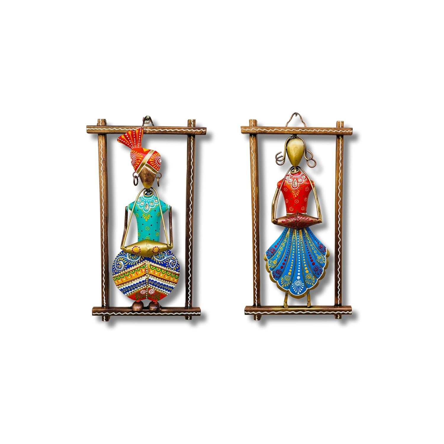 Handcrafted Rajasthani Couple Wall Art – Traditional Iron Frame Décor