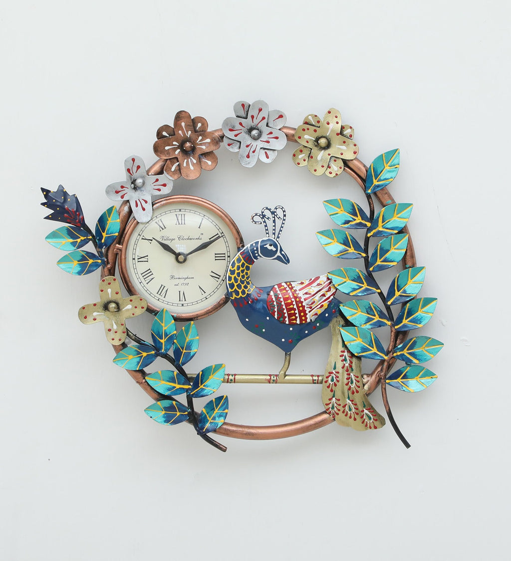 Vibrant Peacock Metal Wall Clock