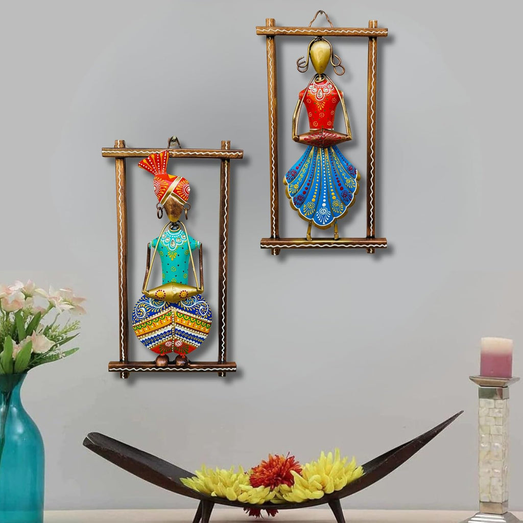 Handcrafted Rajasthani Couple Wall Art – Traditional Iron Frame Décor