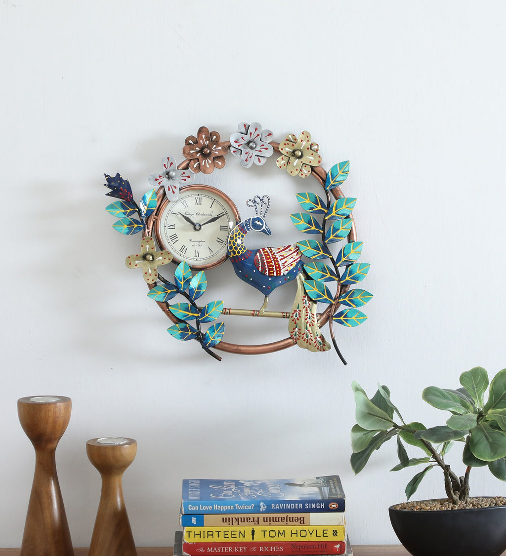 Vibrant Peacock Metal Wall Clock