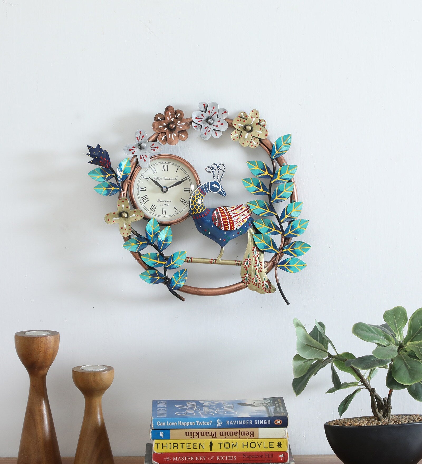 Vibrant Peacock Metal Wall Clock