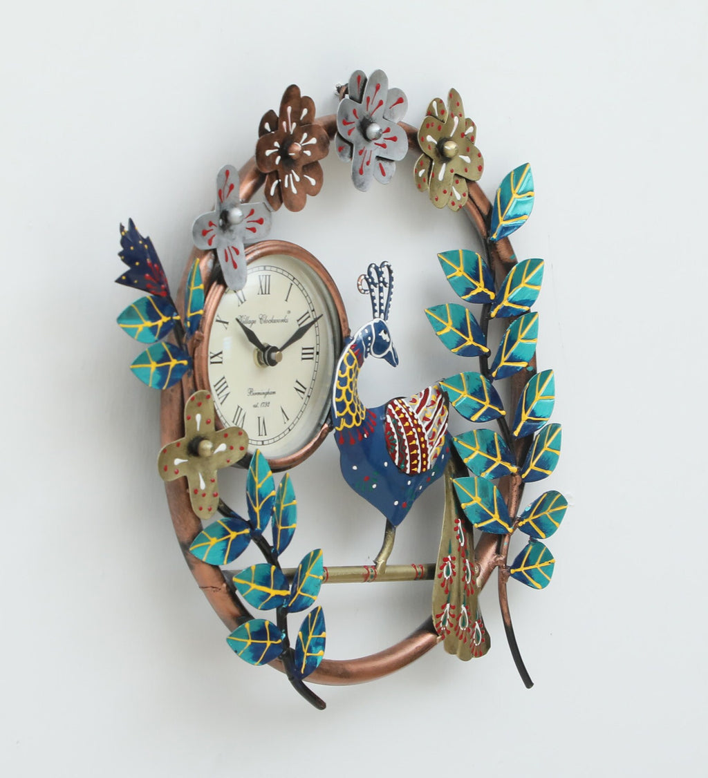 Vibrant Peacock Metal Wall Clock