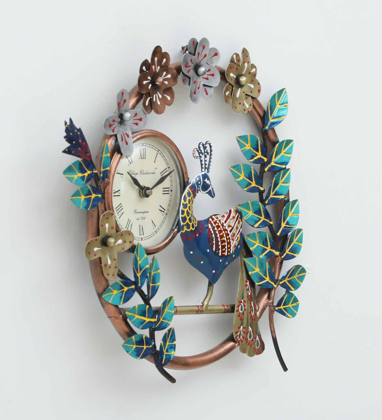 Vibrant Peacock Metal Wall Clock