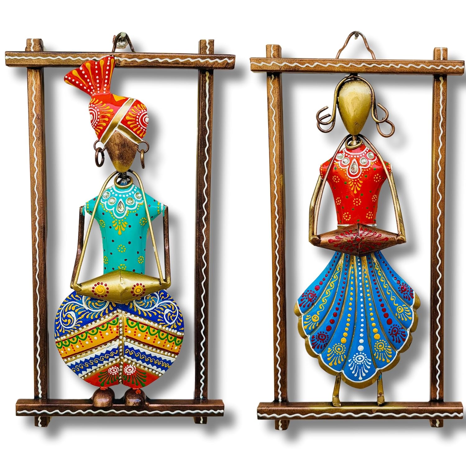 Handcrafted Rajasthani Couple Wall Art – Traditional Iron Frame Décor