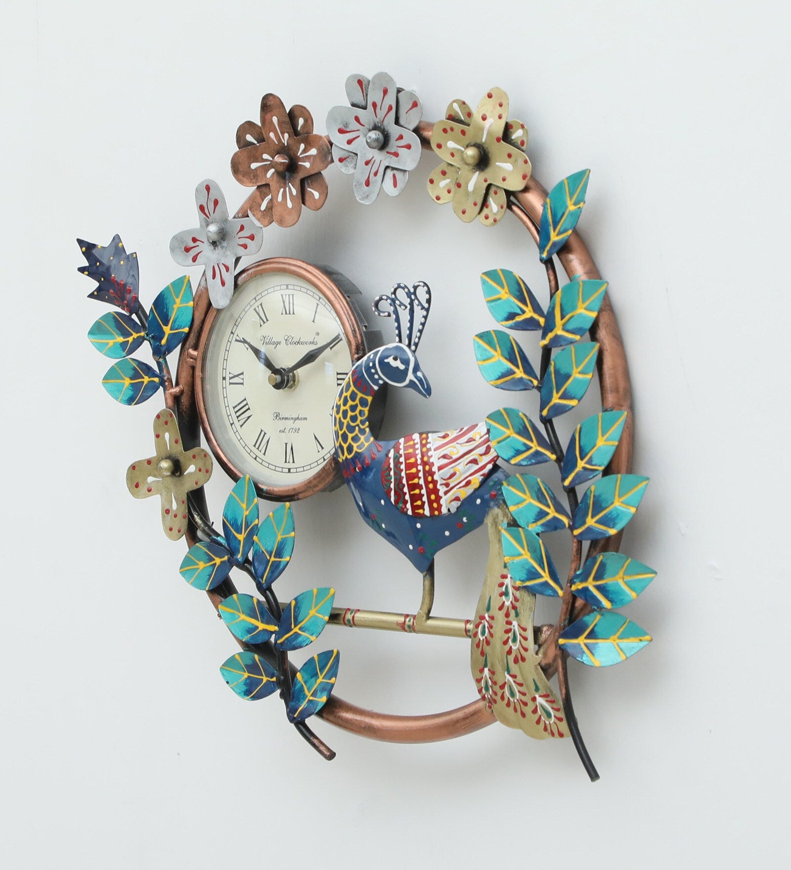 Vibrant Peacock Metal Wall Clock