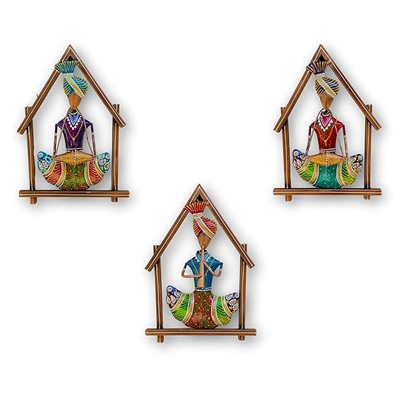 Colorful Rajasthani Musician Wall Art Set (Set of 3)