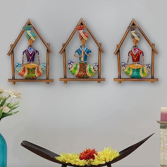 Colorful Rajasthani Musician Wall Art Set (Set of 3)
