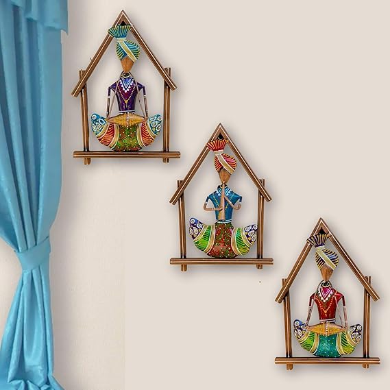 Colorful Rajasthani Musician Wall Art Set (Set of 3)