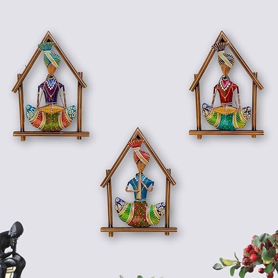 Colorful Rajasthani Musician Wall Art Set (Set of 3)
