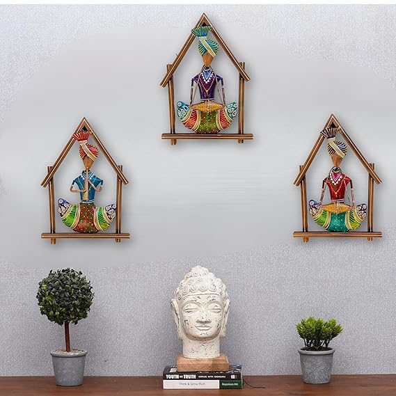 Colorful Rajasthani Musician Wall Art Set (Set of 3)