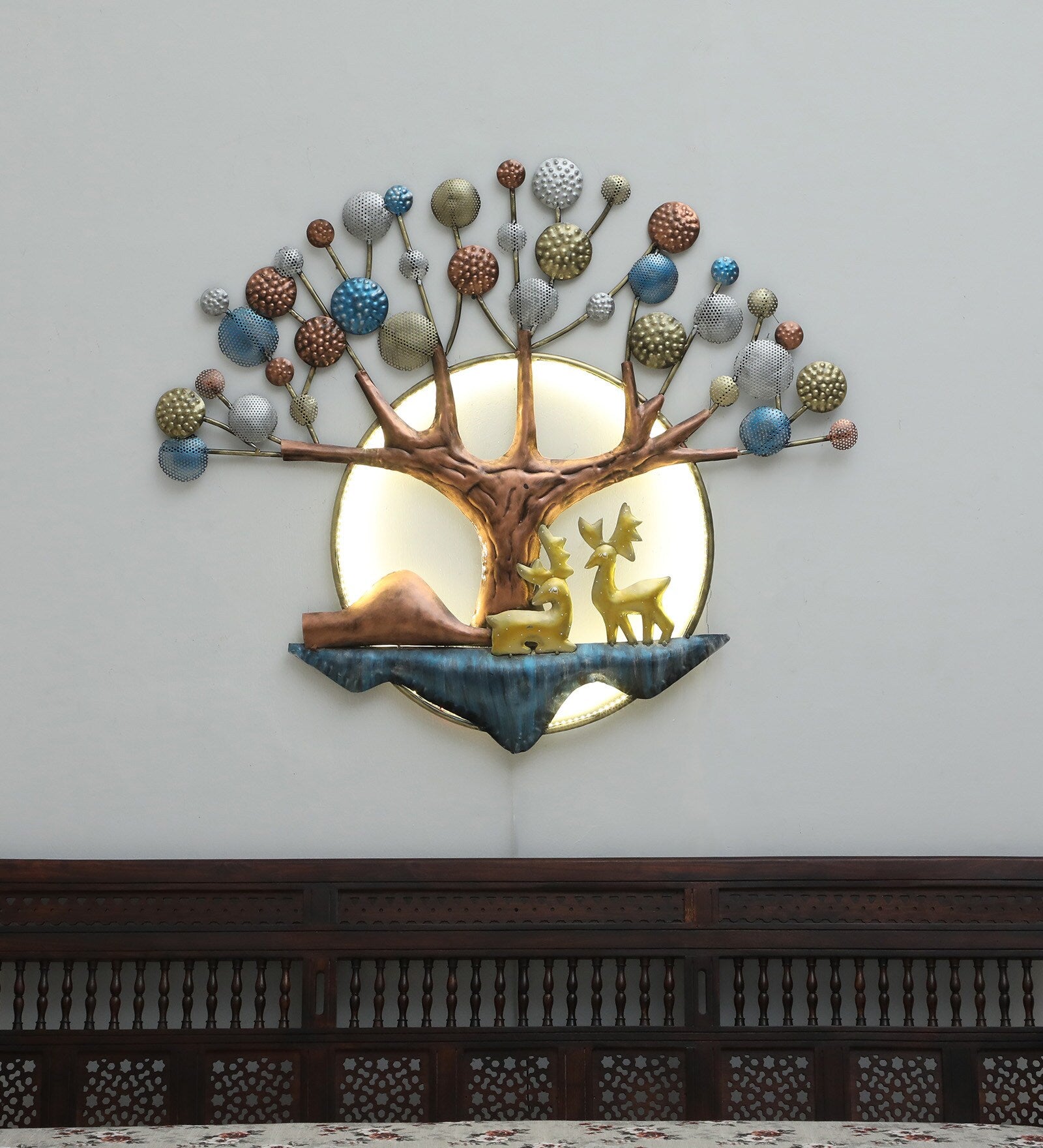 Enchanted Tree with Deer Metal Wall Art (LED Lighted)