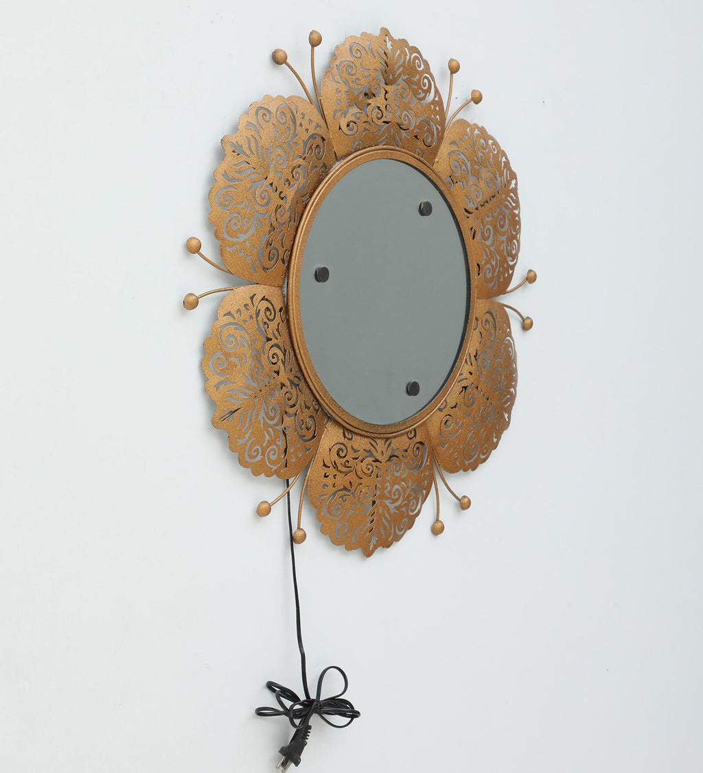 Golden Floral LED Wall Mirror