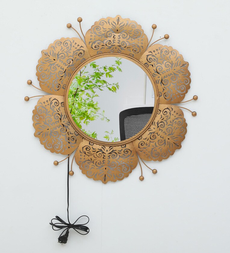 Golden Floral LED Wall Mirror