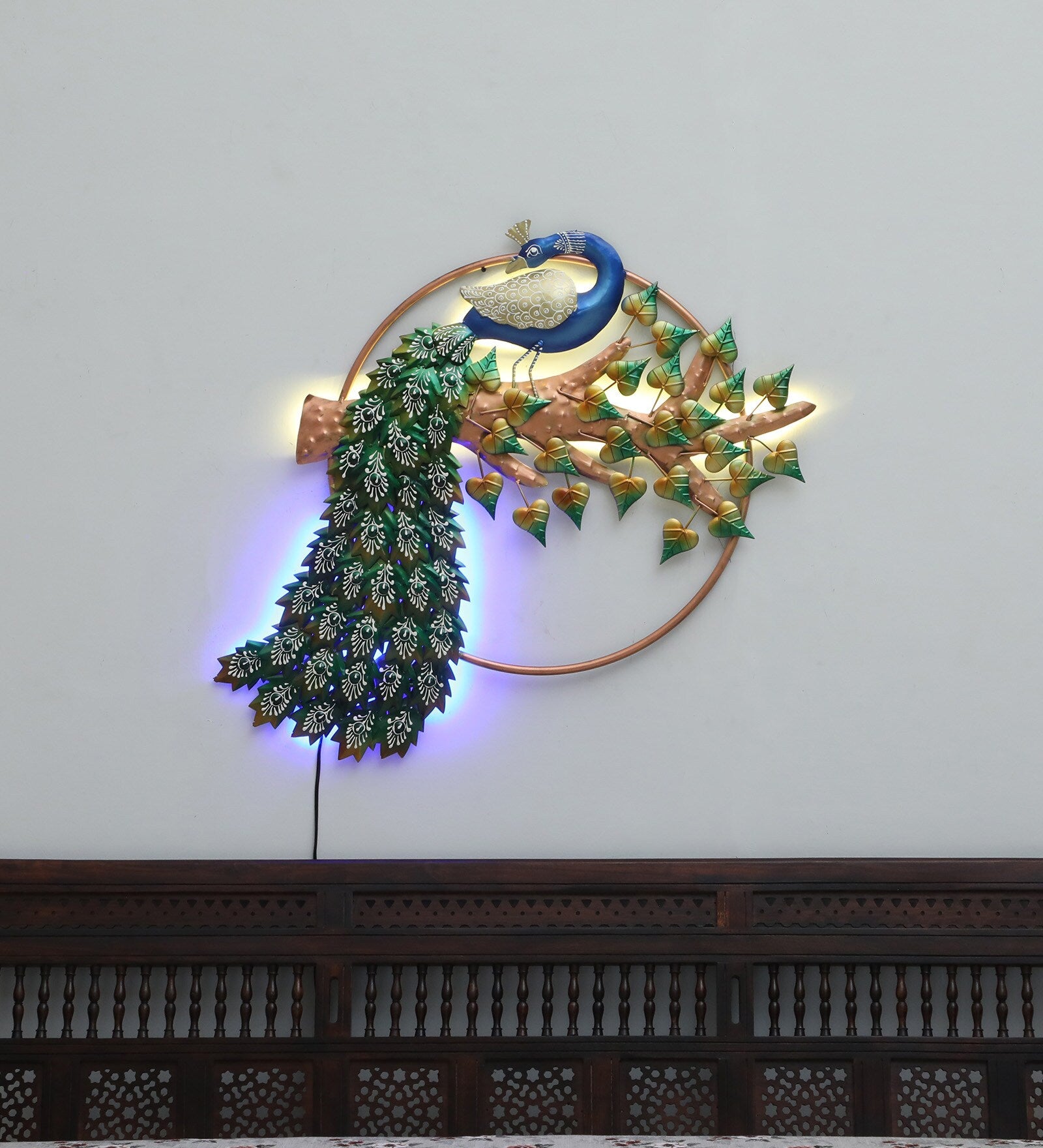Majestic Ring Peacock Metal Wall Art with LED