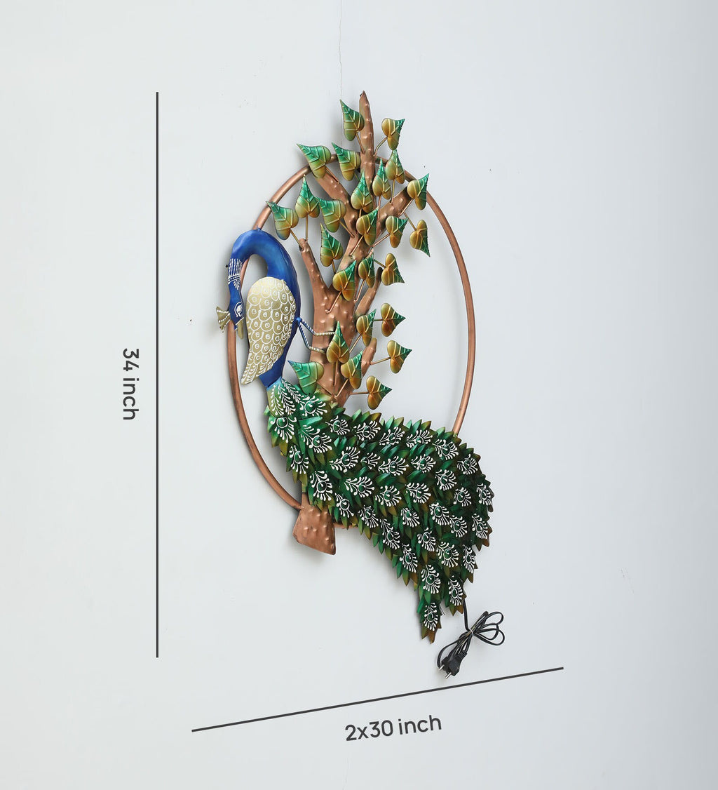 Majestic Ring Peacock Metal Wall Art with LED