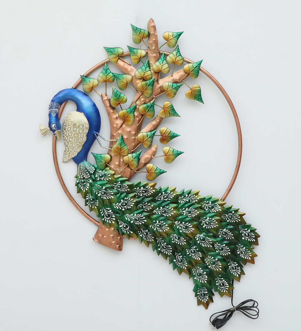 Majestic Ring Peacock Metal Wall Art with LED