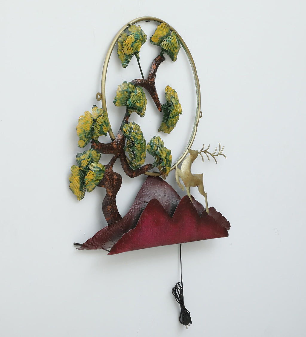 Golden Deer with Tree and Mountain LED Wall Art