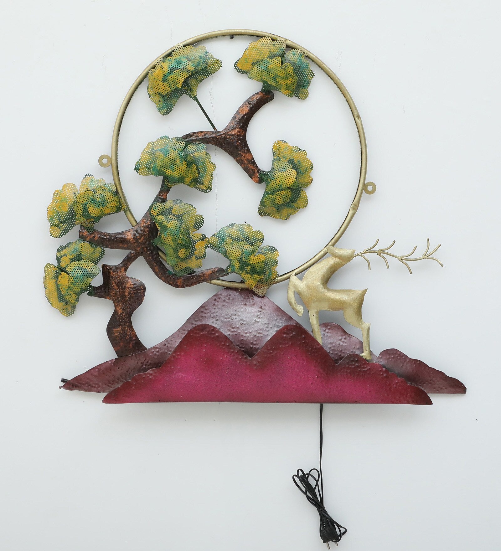 Golden Deer with Tree and Mountain LED Wall Art