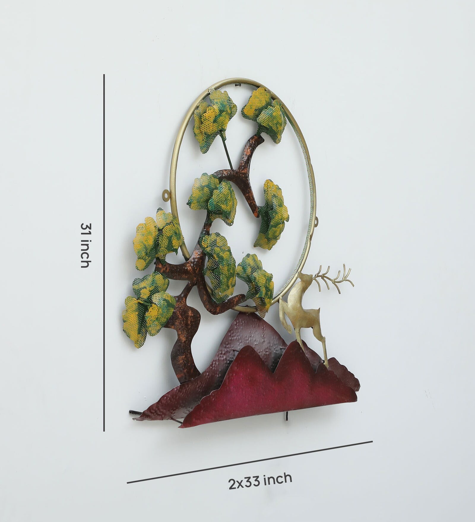 Golden Deer with Tree and Mountain LED Wall Art