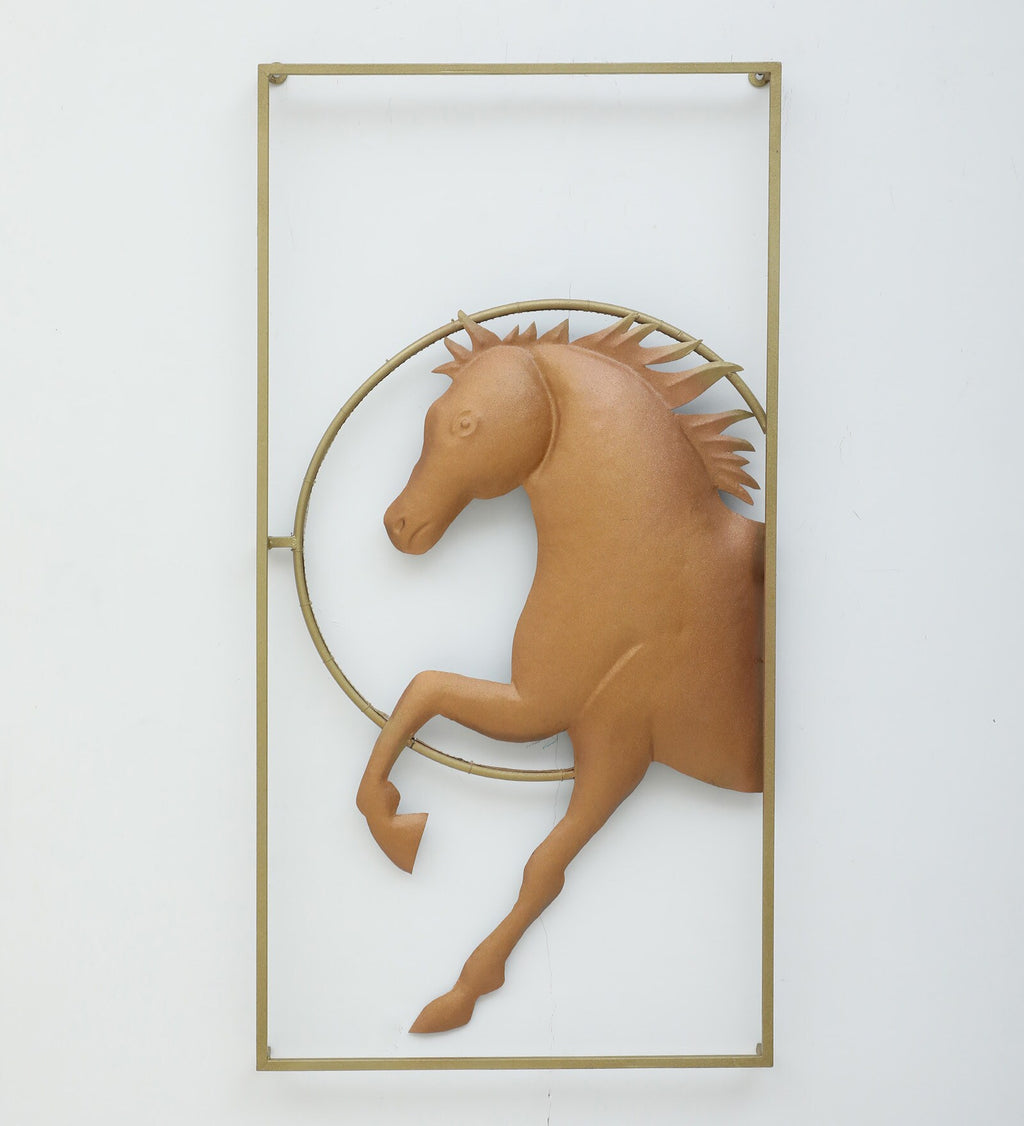Golden Gallop Metal Horse Wall Art with LED Light