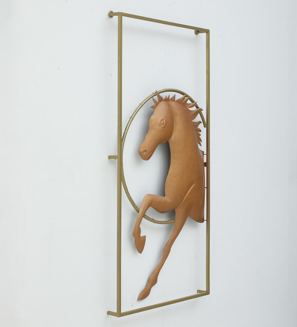 Golden Gallop Metal Horse Wall Art with LED Light
