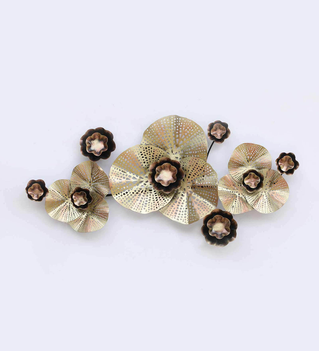 Golden Rose Blossom Metal Wall Art with LED Light