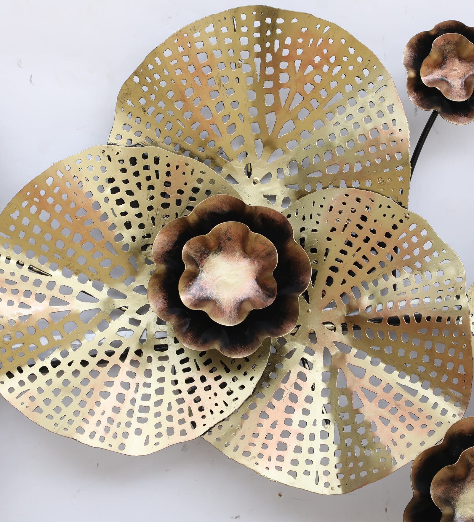 Golden Rose Blossom Metal Wall Art with LED Light