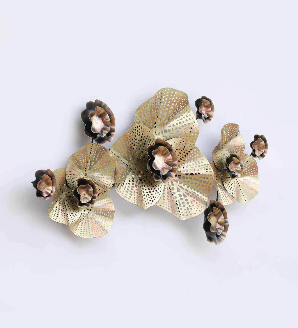 Golden Rose Blossom Metal Wall Art with LED Light