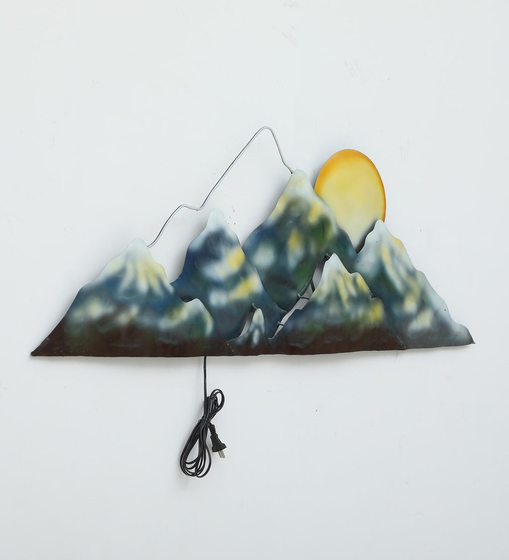 Illuminated Metal Wall Art – Mountain Sunrise Design (51x17 inch)