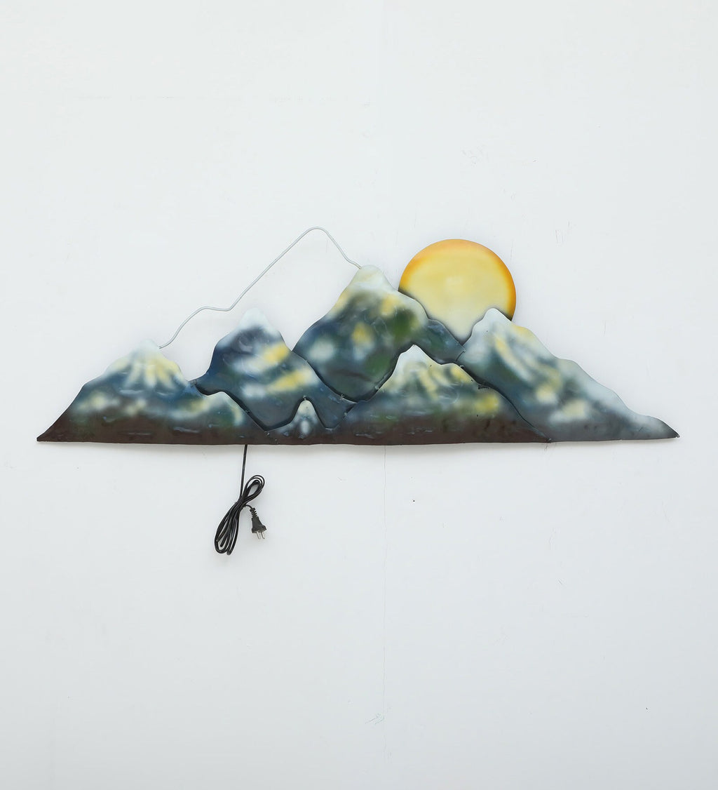 Illuminated Metal Wall Art – Mountain Sunrise Design (51x17 inch)