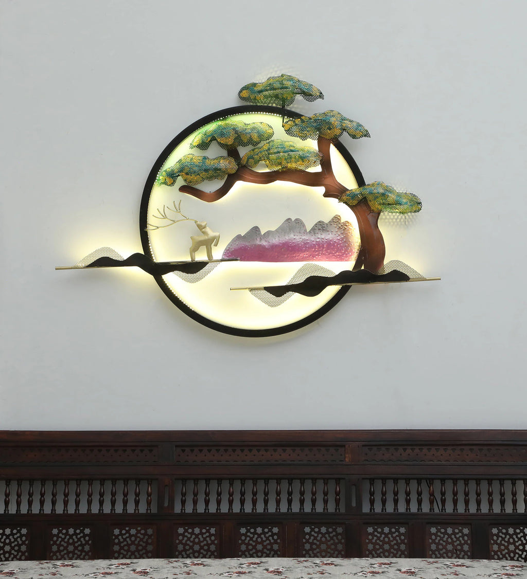Majestic Deer & Nature Metal Wall Art with LED Light