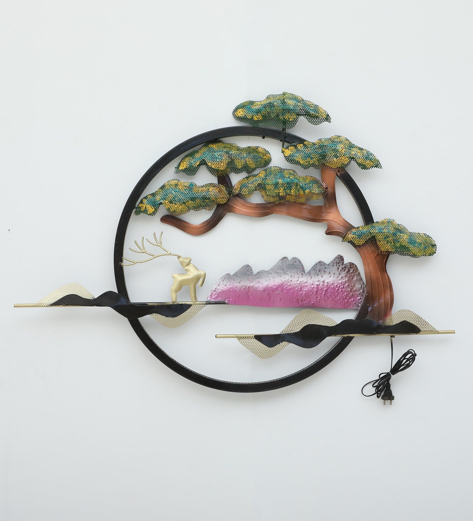 Majestic Deer & Nature Metal Wall Art with LED Light